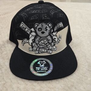 Top Level Snapback Hat/Cap Black.. Self Made Money Bear One Size
